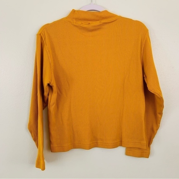 VINTAGE 90s Paris Sports Club Mustard Ribbed Mock Neck Shirt Size Large - Picture 5 of 5